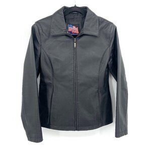 LEATHER USA Women's Black Semi-Stiff Full Zip Leather Jacket Size Medium